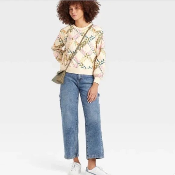 Universal Thread Retro Quilted Sweater Womens Grandma Quilt Pullover - Picture 3 of 10